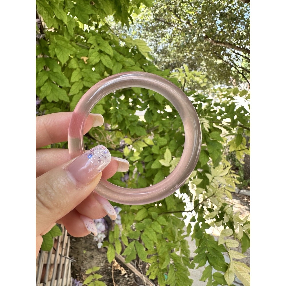 Blush Pink Cat's Eye Bangle Bracelet Luminous Rose Chatoyant Stone Small C06